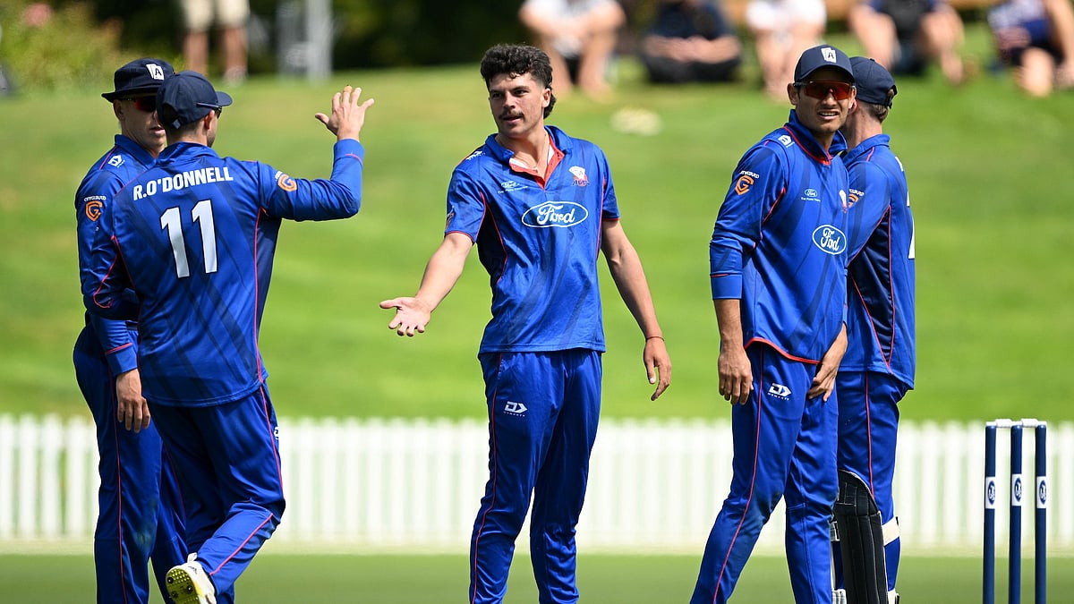 Photo Courtesy: X/ @BLACKCAPS : Auckland Aces' players celebrating after a wicket in The Ford Trophy 2023-24.