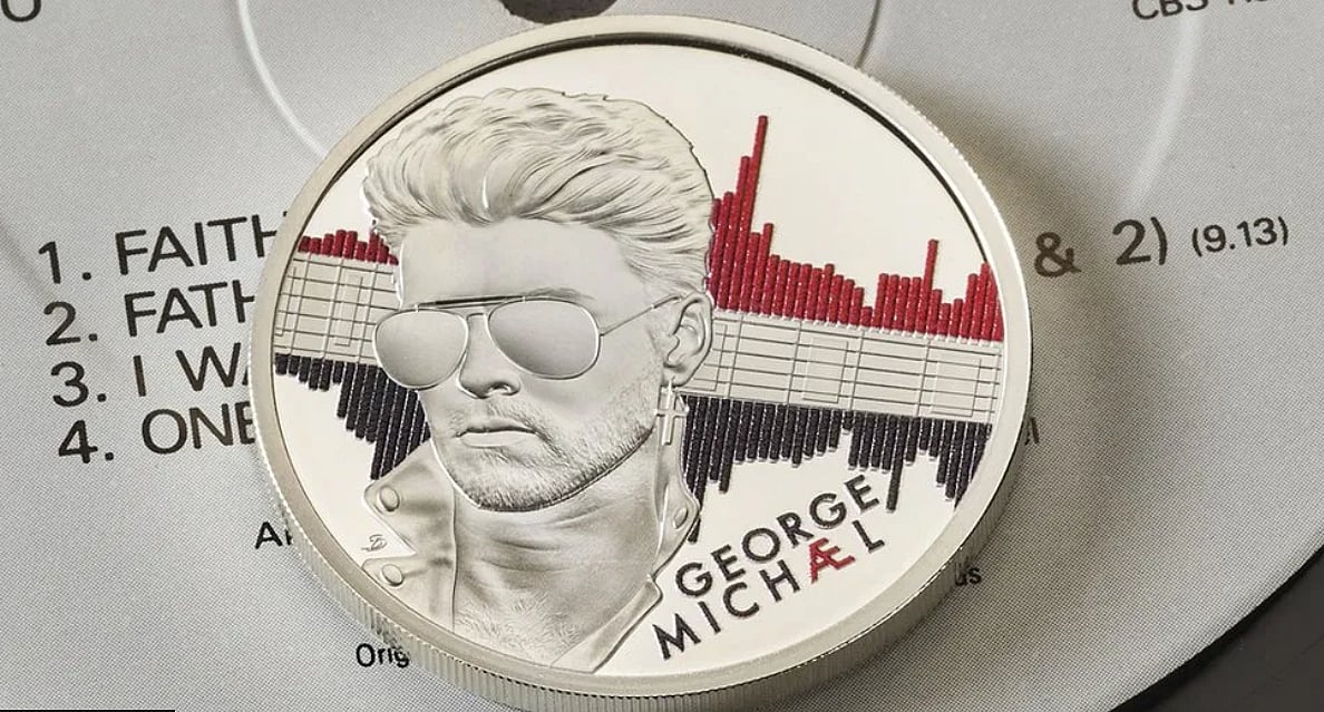 The Royal Mint : The George Michael Coin featuring the star's signature look from debut solo album Faith.