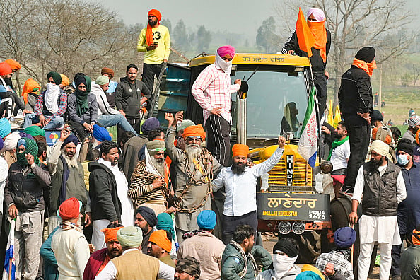 Farmers at the Shambhu border to mark the completion of 100 days of 'Delhi Chalo Protest'  - Getty Images