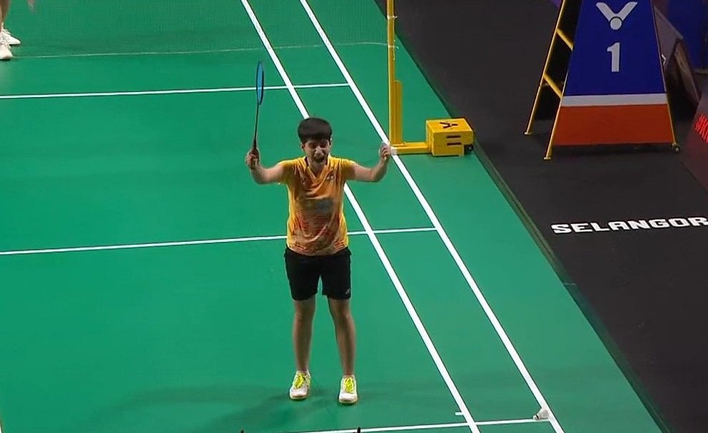 Teenager Anmol Kharb reacts after winning the third set against China in BARC 2024. - X/ @ankhitweets