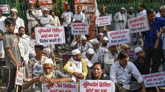 PTI : Members of the Muslim community stage a protest against Uniform Civil Code set up by the Uttarakhand government, in Dehradun.