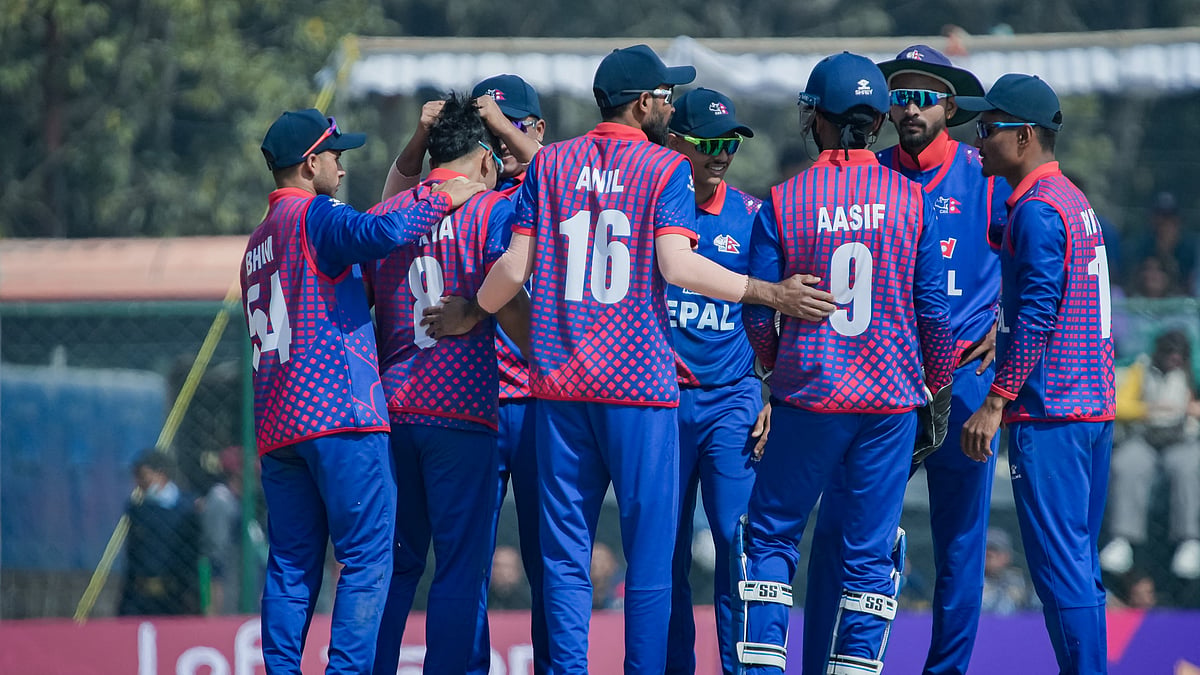 X/@CricketNep : Nepal cricket team during second ODI match against Canada.