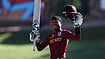 AP Photo : Jewel Andrew of West Indies celebrates his century against South Africa during their ICC Men's U-19 Cricket World Cup 2024 match at JB Marks Oval in Potchefstroom, South Africa on January 19, 2024.
