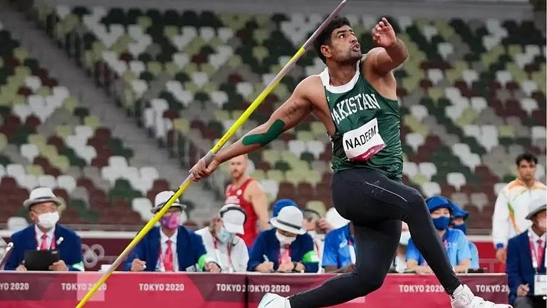 Pakistan's javelin thrower Arshad Nadeem in action. - X/ @ArshadOlympian1
