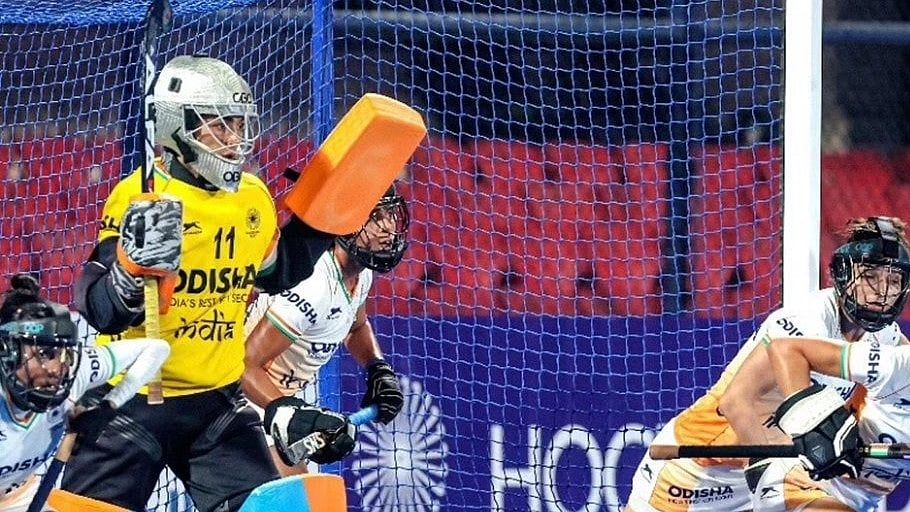 X/ @TheHockeyIndia : Indian women's hockey team in action during FIH Pro League 2023-24.