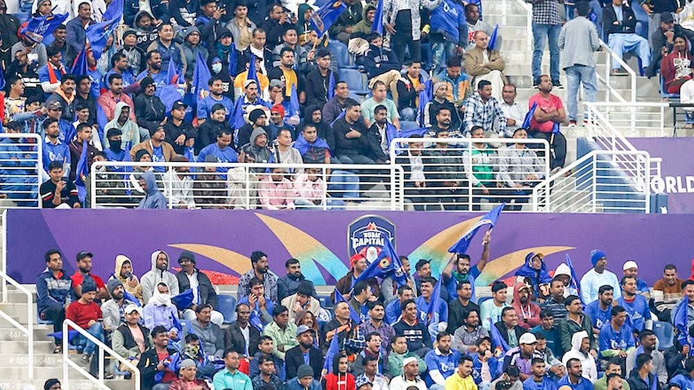 MI Emirates fans cheering for their team in International League T20 2024. - X/ @ILT20Official