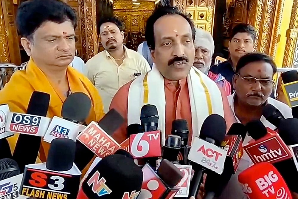 S Somanath talks to media