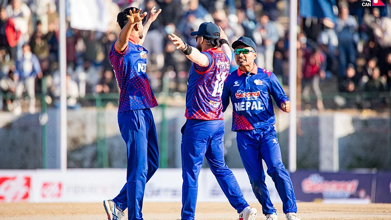 Nepal celebrate a Canada wicket during the 1st ODI in Kirtipur on Thursday, February 8. - X/CricketNep
