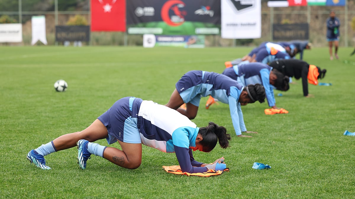 AIFF Media : The Indian women's football team trains ahead of its clash against Kosovo at the Turkish Women's Cup 2024 in Alanya, Turkey.