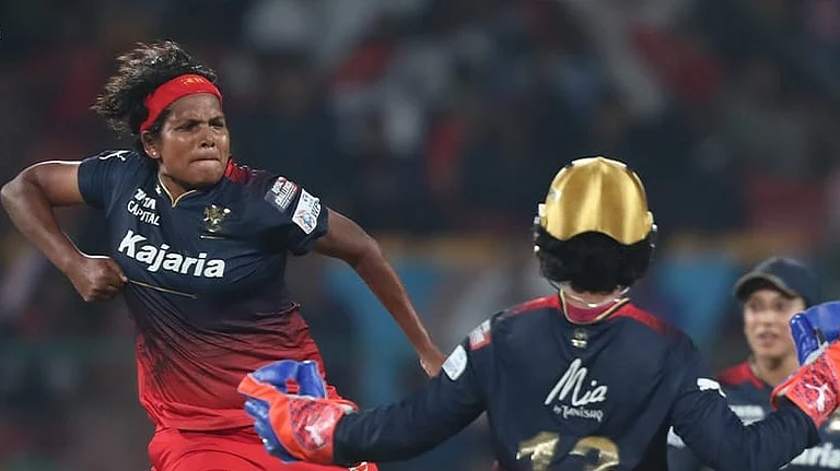 Asha Shobhana celebrates RCB's win over UP warriorz, in Women's Premier League 2 February 24, Saturday, 2024. - null