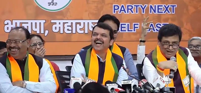 Screen grab from video posted on X/@BJP4Maharashtra : Ashok Chavan thanked Mumbai 'Congress' chief erroneously as he joined BJP on Tuesday
