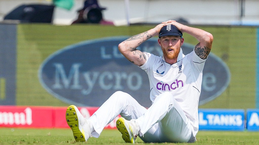 Captain Ben Stokes reacts while fielding on the second day of the third cricket Test match between India and England in Rajkot. - AP/Ajit Solanki