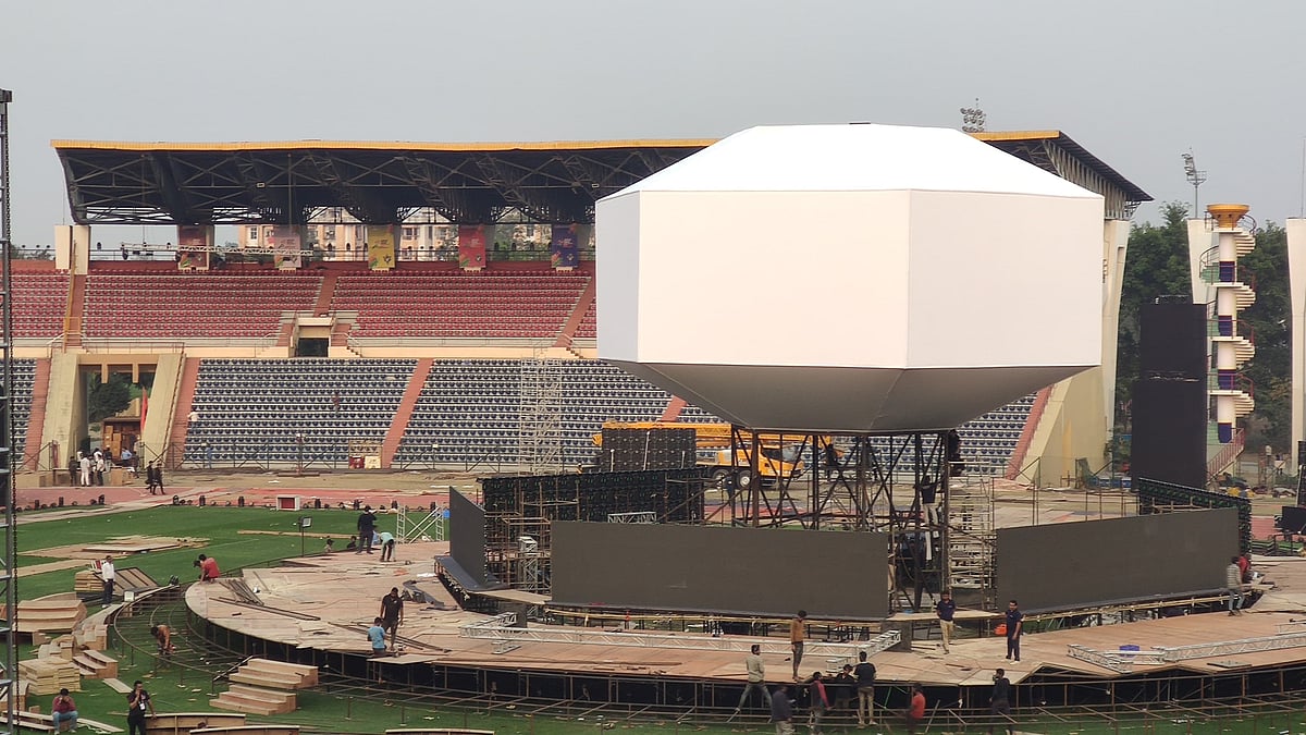 (Photo: Khelo India) : The Sarusajai Sports Complex in Guwahati getting ready for the Khelo India University Games 2023 Ashtalakshmi opening ceremony on February 19.