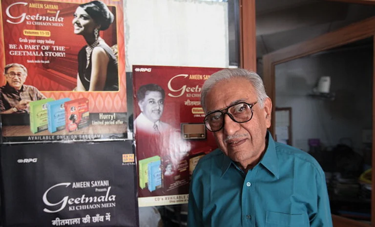 Veteran Radio presenter Ameen Sayani during an interview at his recording studio in Colaba on February 10, 2014 - Getty Images