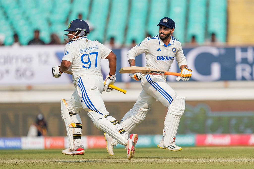 (Photo: AP/ Ajit Solanki) : IND vs ENG, 3rd Test: Sarfaraz Khan and Ravindra Jadeja