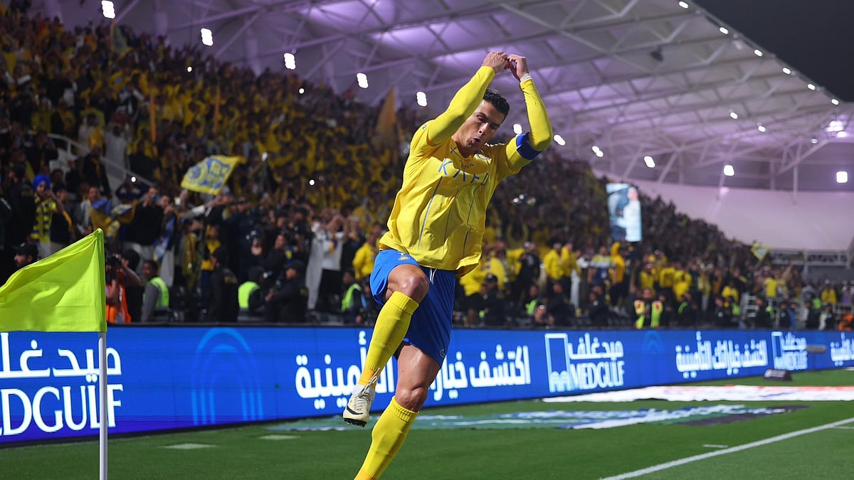 Al-Nassr captain Cristiano Ronaldo celebrates his goal during their Saudi Pro League 2023-24 match against Al-Shabab on February 26.  - X/AlNassr FC