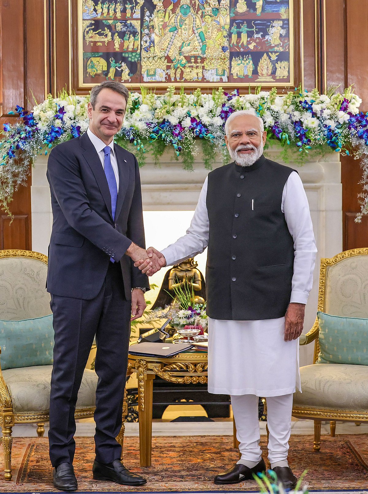 PTI : Prime Minister Narendra Modi and his Greek counterpart Kyriakos Mitsotakis|