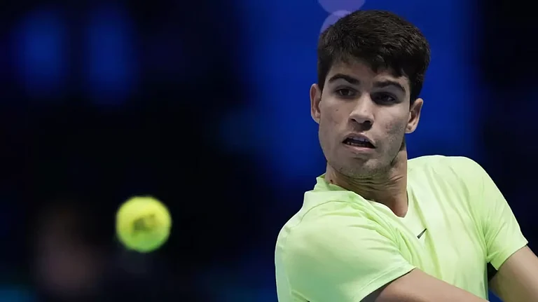 File photo of Carlos Alcaraz in action during his ATP Finals match against Alexander Zverev in Turin. - Photo: AP