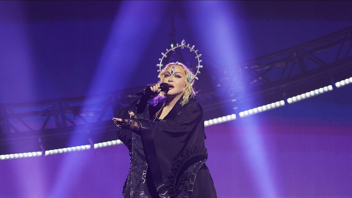 Image: Getty images : Madonna performs during opening night of The Celebration Tour at The O2 Arena on October 14, 2023 in London, England. 