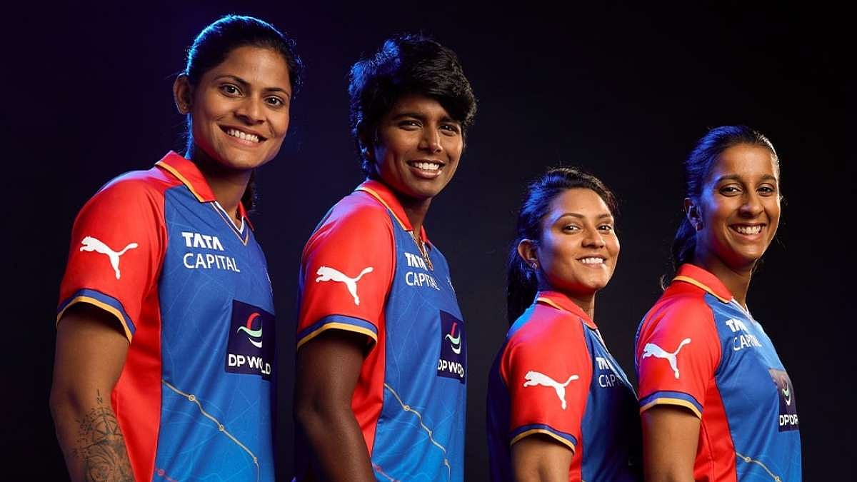 Delhi Capitals' players unveil their team's new jersey ahead of the second season of Women's Premier League.  - Delhi Capitals/Puma