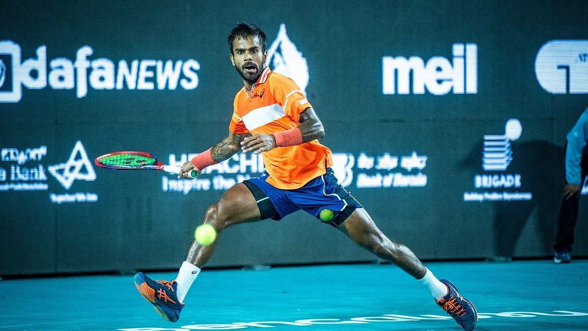Bengaluru Open : India's top-ranked singles tennis player Sumit Nagal in action against Hong Kong’s Coleman Wong at the ATP Bengaluru Open 2024 quarter-finals on Thursday, February 15.