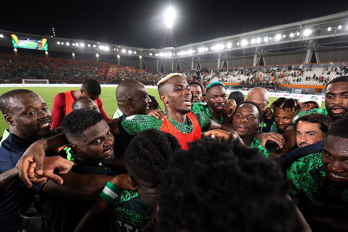 (X/CAF) : AFCON 2023: Nigeria players celebrate their victory over Angola