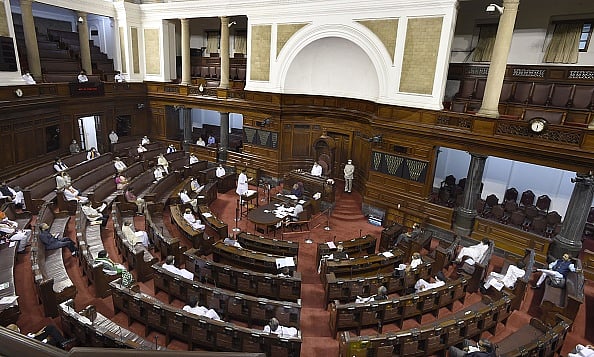 Newly elected Members of Rajya Sabha maintain social distance during the oath ceremony at the Parliament House in 2020 (Representative image) - Getty Images 