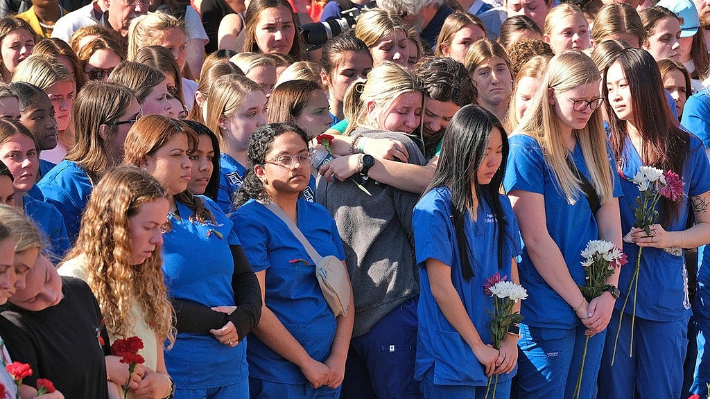 Nursing students paying tribute to Laken Riley. - AP