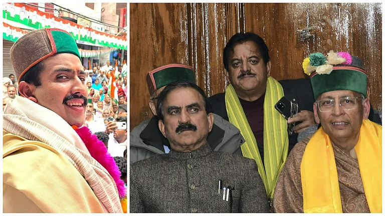 L: Himachal Congress leader Vikramaditya Singh who resigned from cabinet on Wednesday | R: Himachal Pradesh CM Sukhu with RS poll candidate Abhishek Manu Singhvi - X/@VikramadityaINC | PTI