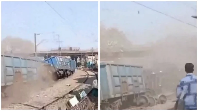 The train derailed near a residential colony - Screen grab from video posted on X/PTI_News