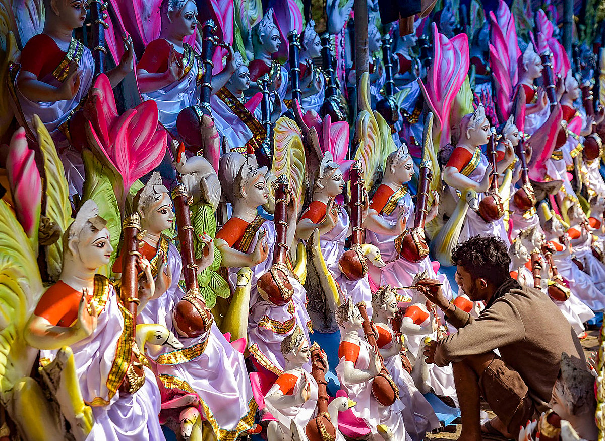 Photo: PTI : Preparations for Saraswati Puja
