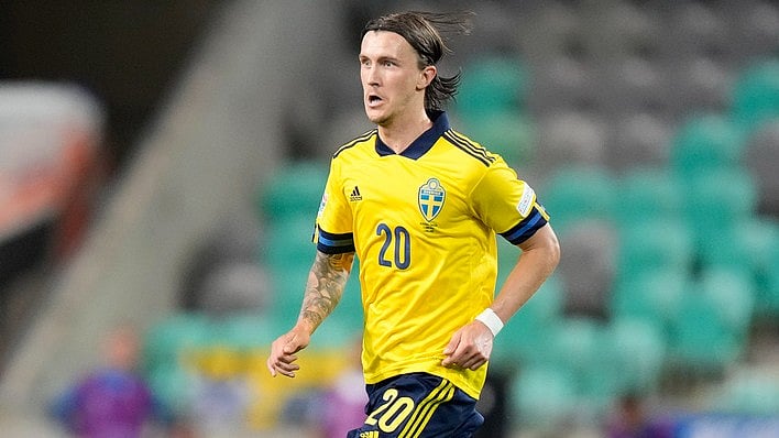Sweden's Kristoffer Olsson in action during their UEFA Nations League soccer match against Slovenia at the Stozice stadium in Ljubljana, Slovenia on June 2, 2022. - AP File