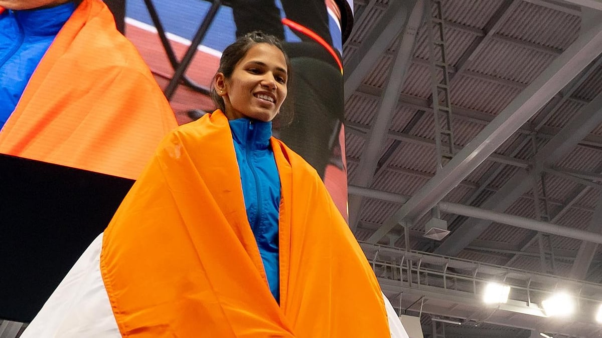 (Photo: Instagram) : Jyothi Yarrali, on the podium of Asian Indoor Championships 2023.