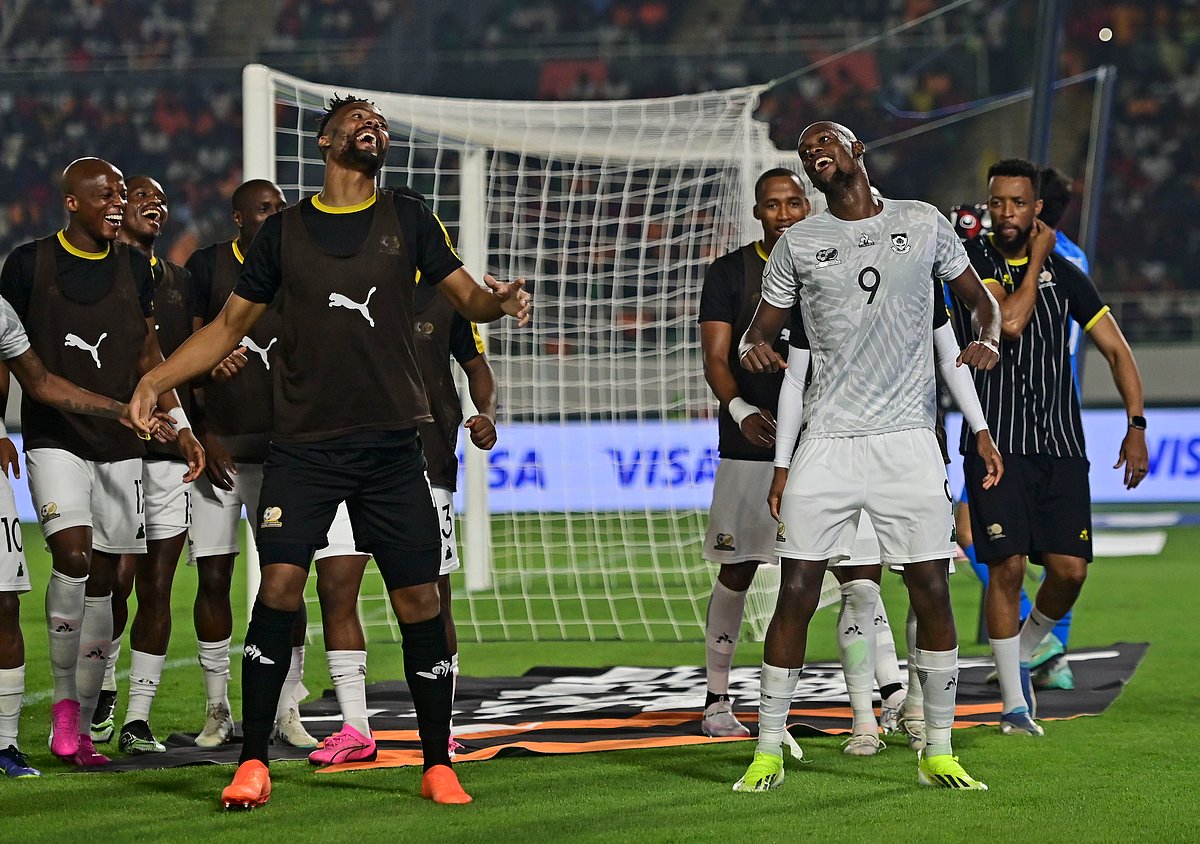 (Photo: X/CAF) : AFCON 2023: South Africa players celebrate during their victory over Morocco