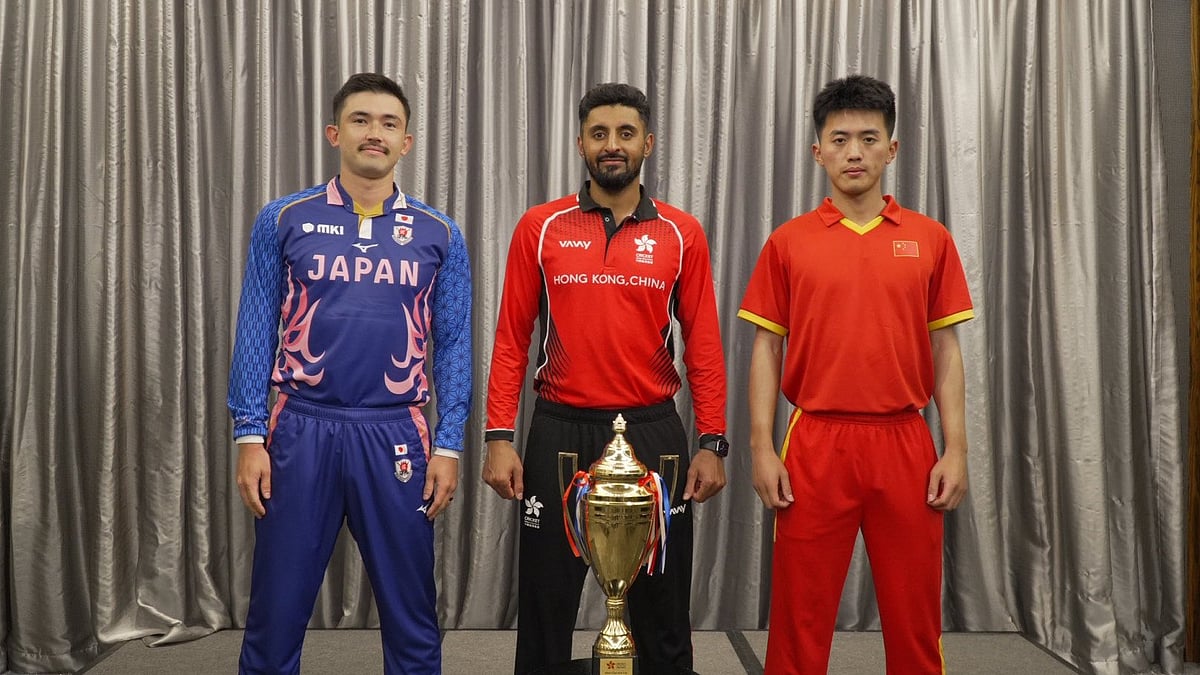 X/ @CricketHK : Captains with the trophy of East Asia Cup 2024.