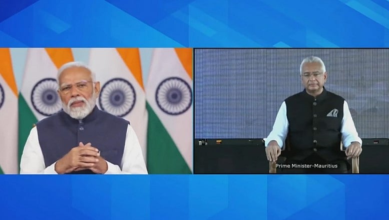 Screen grab from video posted on X/@narendramodi
 : Prime Minister Narendra Modi and his Mauritian counterpart, Pravind Jugnauth
