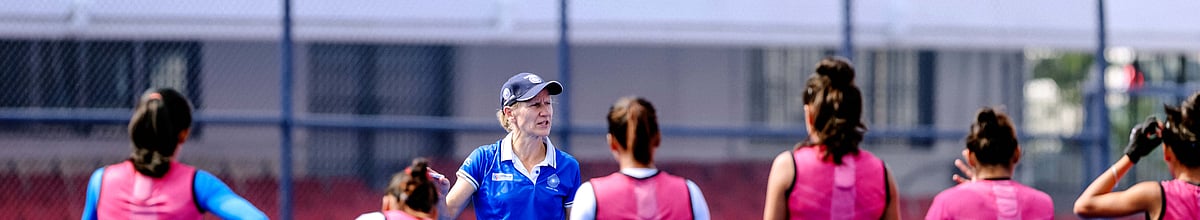 Photo: Hockey India : Coach Janneke Schopman addresses the India women's hockey team ahead of their FIH Pro League 2024 match against China in Bhubaneswar.