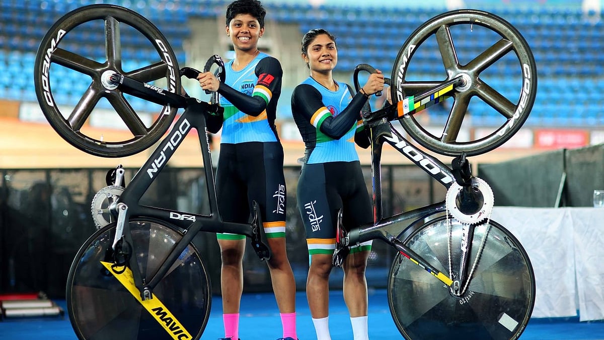 (Photo: SAI)  : Indian cyclists at the podium of the Asian Track Cycling Championships 2022. 