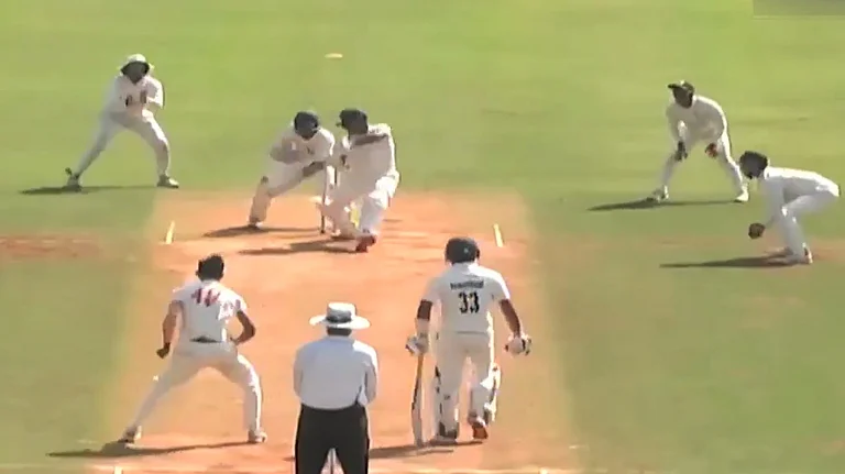 Musheer Khan scored an unbeaten 203 in Mumbai's first innings of their Ranji Trophy 2024 quarter-final match against Baroda at Sharad Pawar Cricket Academy BKC, Mumbai. - BCCI Screengrab