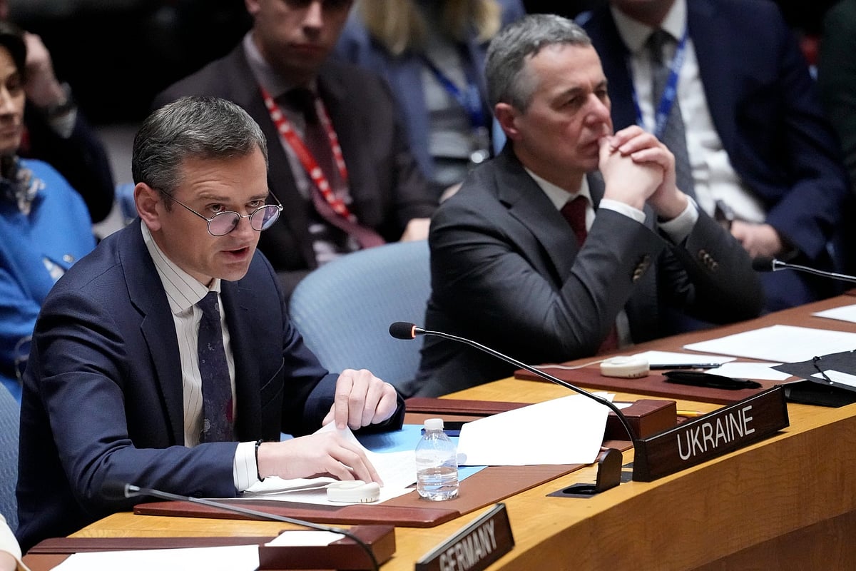 PTI : Ukraine's Foreign Minister Dmytro Kuleba speaking at the United Nations on the eve of the second anniversary of Russia's invasion
