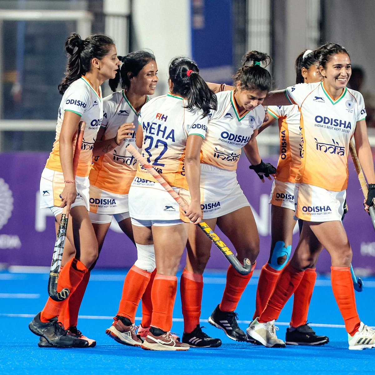 (Photo: X/ Dilip Kumar Tirkey) : Women's FIH Pro League 2023-24: India celebrate during their win over the USA