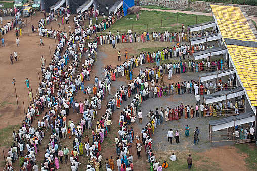 Voters in queue polling station, Mumbai, Maharashtra, India, Asia (Representational Photo) - stock photo