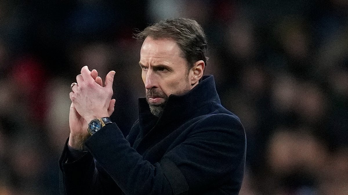 AP/Kirsty Wigglesworth : England coach Gareth Southgate during an international friendly match against Brazil at the Wembley Stadium in London on March 23, 2024.