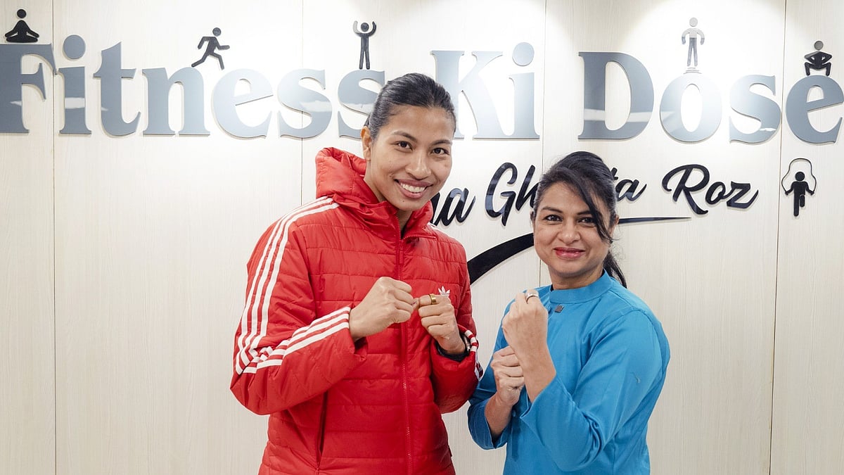 Olympic bronze medallist boxer Lovlina Borgohain (left) at the Fit India Champions podcast with host Ekta Vishnoi.  - SAI