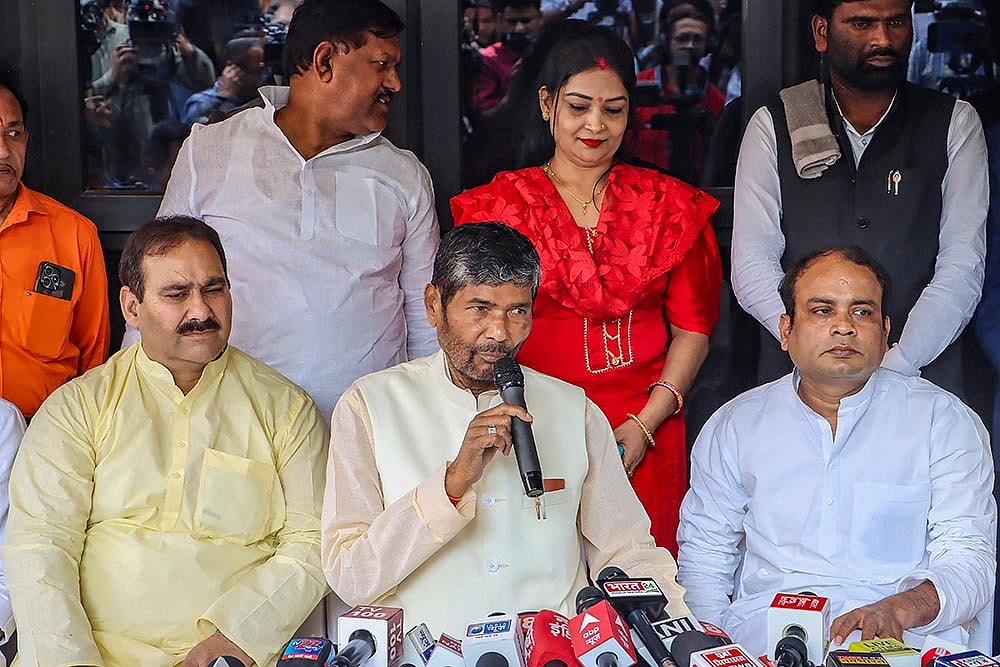 Pashupati Kumar Paras addresses press