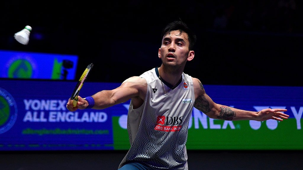 Lakshya Sen in action against J Christie at the All England C'ships. - AP