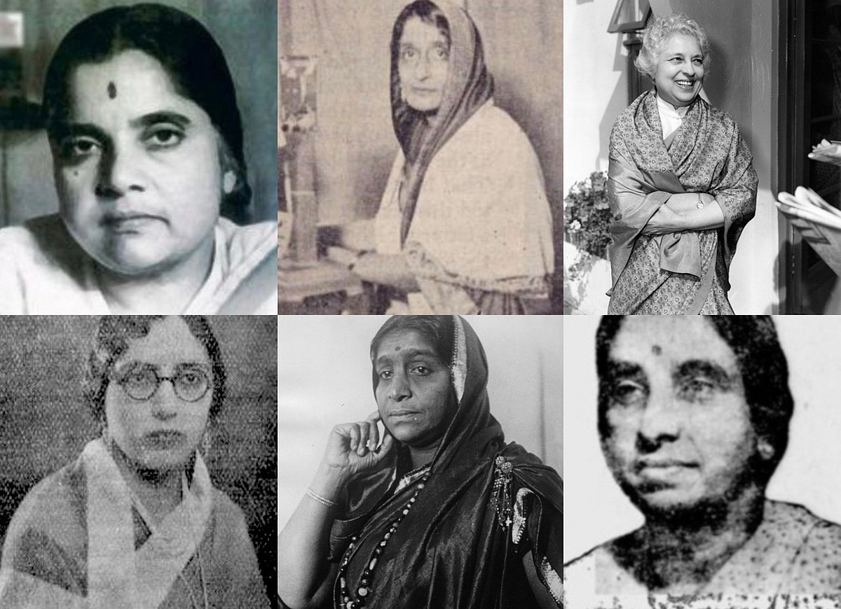 G Durgabai, Amrit Kaur, Vijayalakshmi Pandit, Begum Qudsiya Aizaz Rasul, Sarojini Naidu, Ammu Swaminathan (From Left To Right)