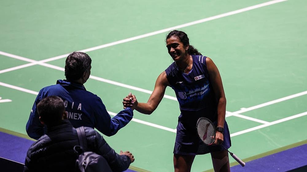 X/Pvsindhu1 : PV Sindhu after her win over Michelle Li of Canada in the French Open 2024 badminton tournament.
