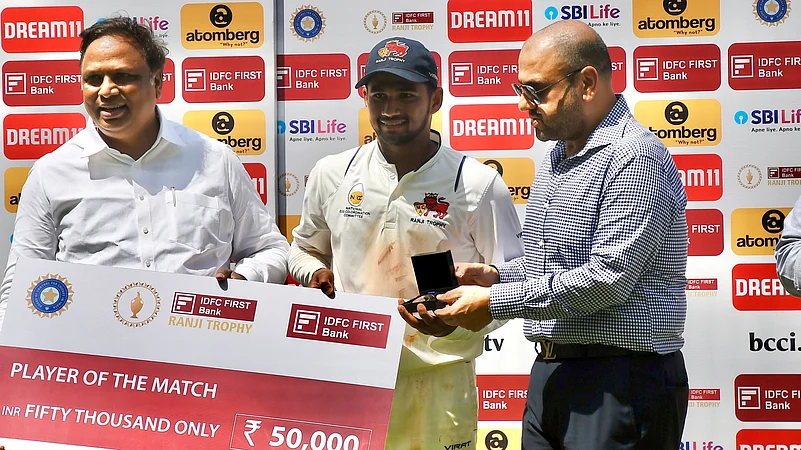 Mumbais Musheer Khan receives his POTM from BCCIs Honorary Treasurer