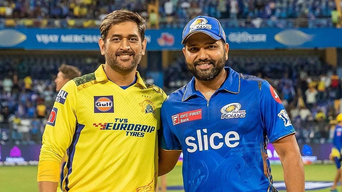 MS Dhoni (left) with Rohit Sharma of Mumbai Indians during an IPL match. - BCCI